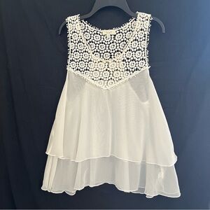 Love J Sheer‎ Layered Sleeveless Top w/ Delicate Lace Embroidery – Cream - Lg